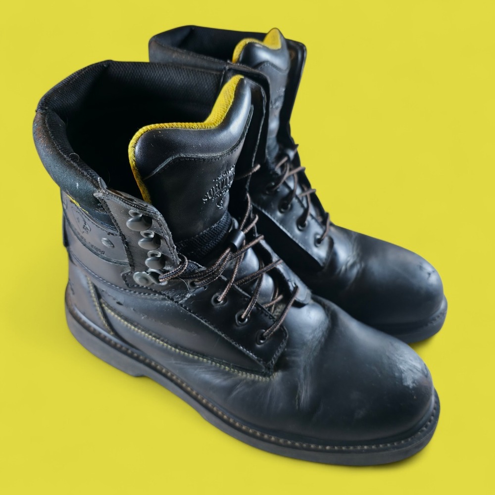 Vintage Herman Survivor *Cracked Black Leather Steel Toe Work Boots Mens Size 11